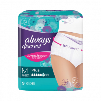 Always discreet Inkontinenz Pants Plus Größe M (Gr. 36 - 44) 6, mittlere bis schwere Blasenschwäche, 9 Stück